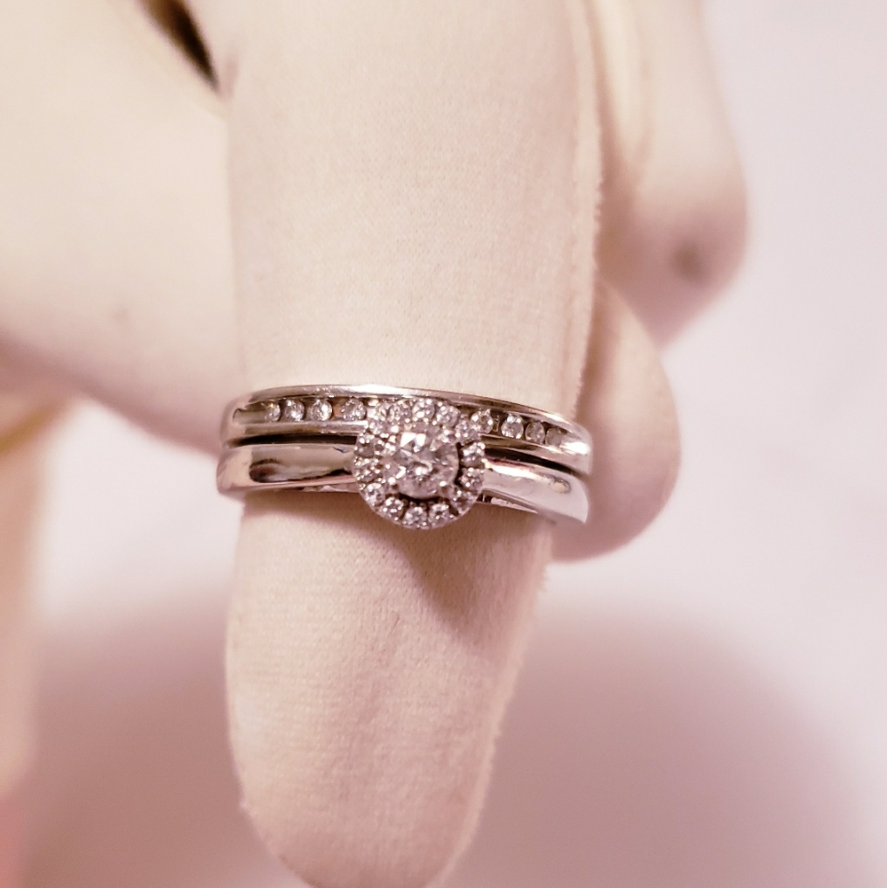 10k white gold diamond ring set